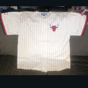 Men's Lg White and Red Striped Chicago Bulls StarterJersey 90s